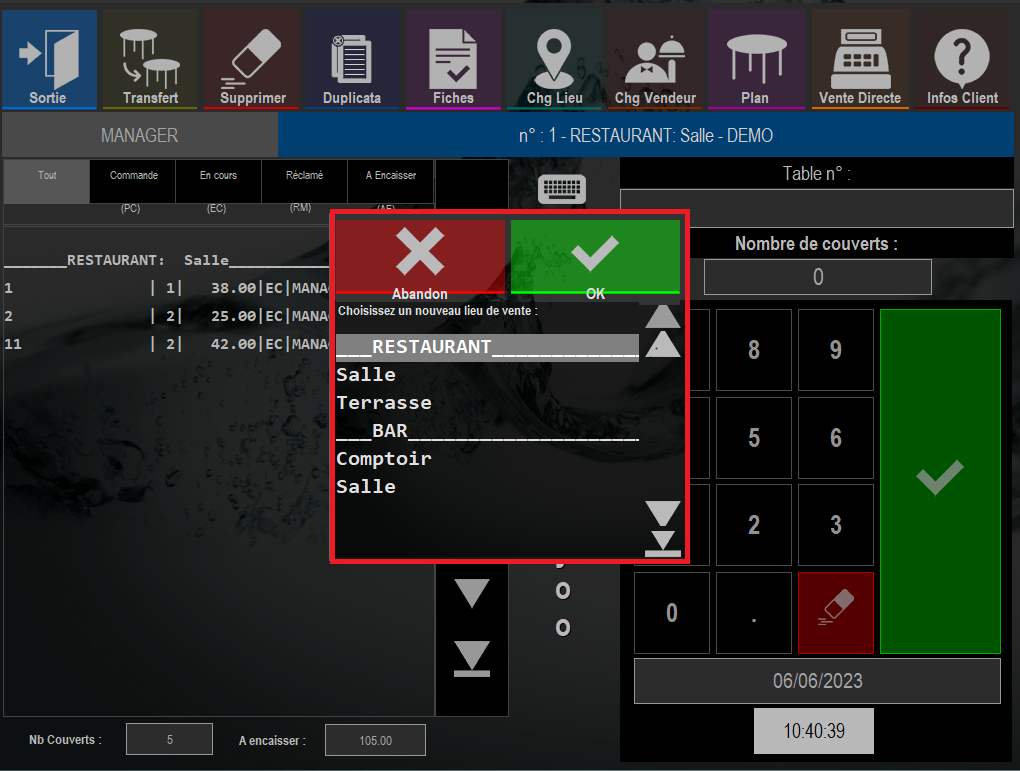 Transfert de tables selection